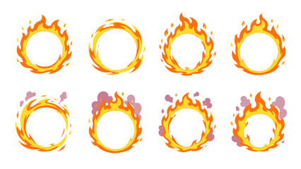 Set of circular fire frame icons with flame ring variations © Mark