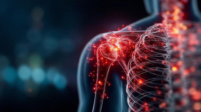 Shoulder Joint Pain Anatomy Illustration with Inflammation Highlight