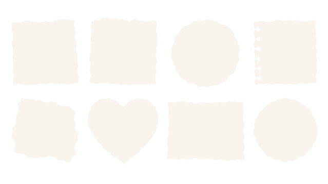Set of torn paper note shapes in soft beige vector style