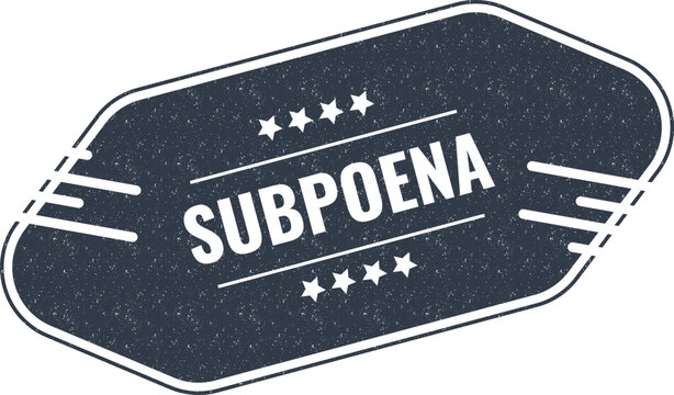 Vintage style black label featuring the word subpoena with four stars for legal document identification