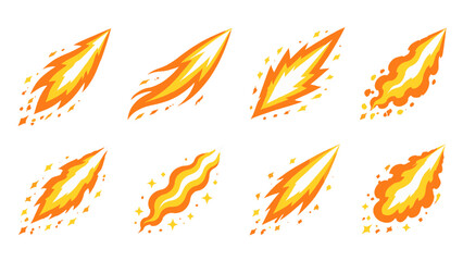 Set of fiery comet and meteor flame vector elements © Mark