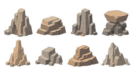 Set of stylized cartoon rock formations and stone stacks © Mark