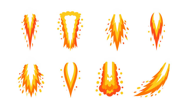 Set of stylized fire and explosion burst vector effects