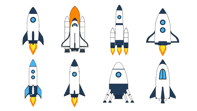 Set of cartoon rocket and space shuttle vector illustrations