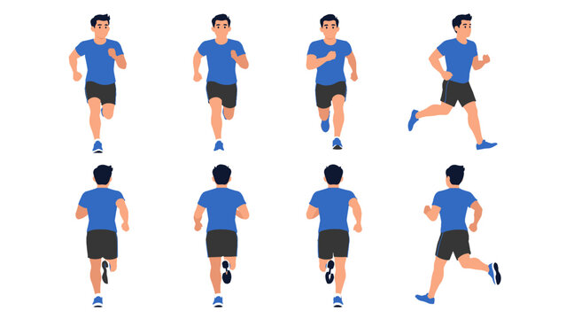 Male runner character set in front side and back views