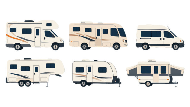 Set of recreational vehicle and camper trailer side views