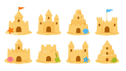 Set of playful sandcastle illustrations with beach shells © Mark