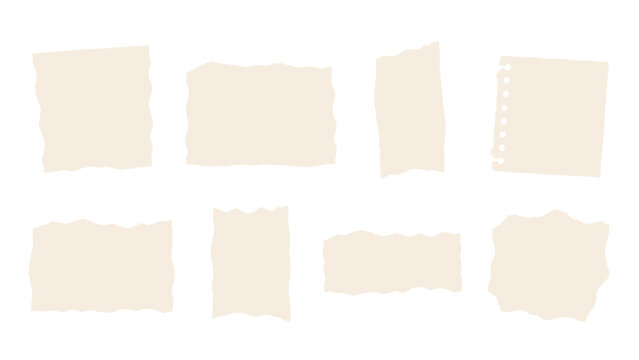 Set of torn paper note pieces isolated on white background