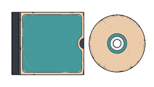 Vintage compact disc case and disc vector illustration