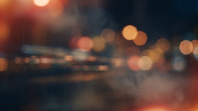 Abstract background featuring dreamy bokeh lights and scratches with vintage film effect for nostalgic cinematic aesthetic.