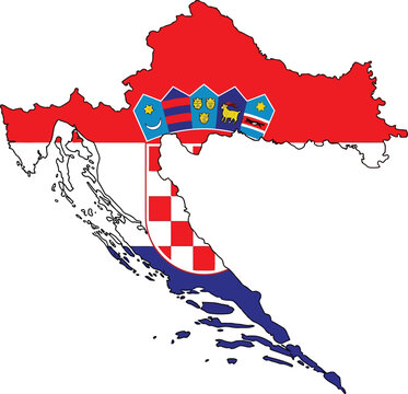 Map of croatia featuring national flag pattern fill geographic national isolated illustration