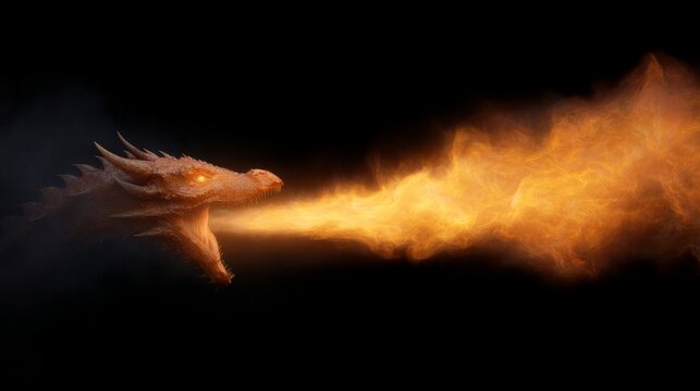 Fire Breathing Dragon Unleashing Inferno In Darkness