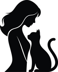 Beautiful woman and cat silhouette profile portrait of pet friendship vector illustration © FB Creative