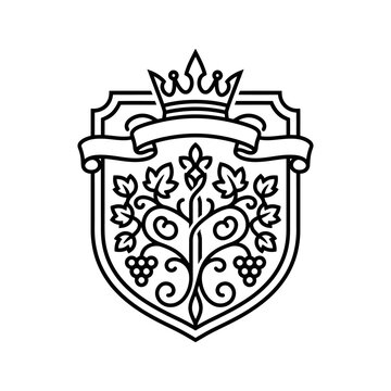 Crown on shield with crest.