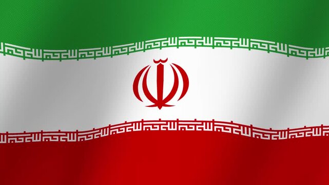 Waving flag of Iran with green white and red stripes and the national emblem in the center