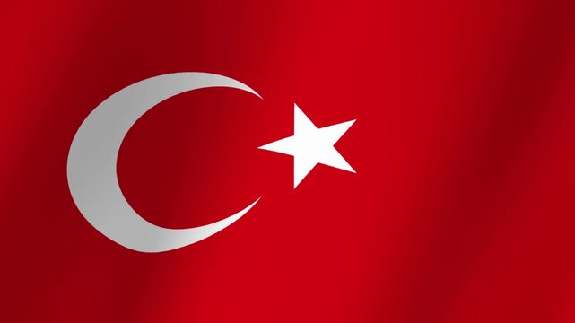 The national flag of Turkey featuring a white crescent moon and a white star on a vibrant red background, waving gently