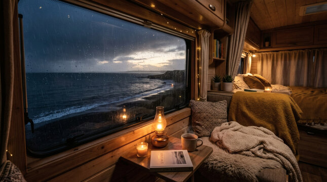 The view of the sea from the camper van