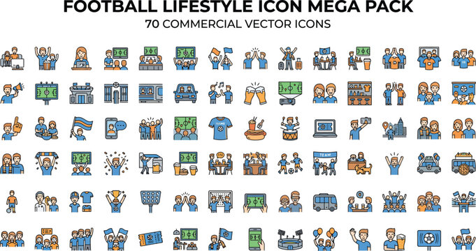 Football Lifestyle Icon Set Collection Vector Flat Design Sports Elements