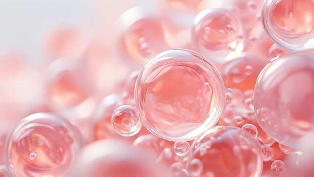 Abstract pink molecular spheres for PDRN skin booster concept with polynucleotide regeneration, salmon DNA skincare, collagen renewal and dermal repair background