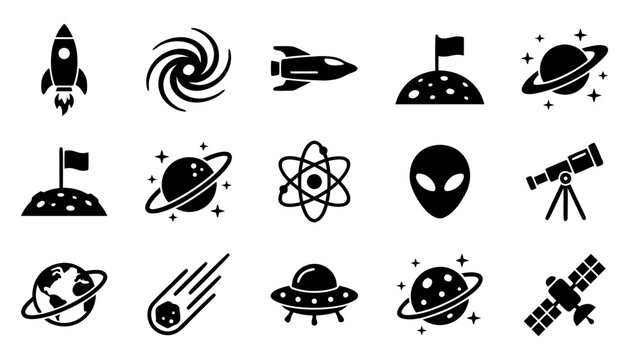 Space exploration and astronomy vector glyph icon set