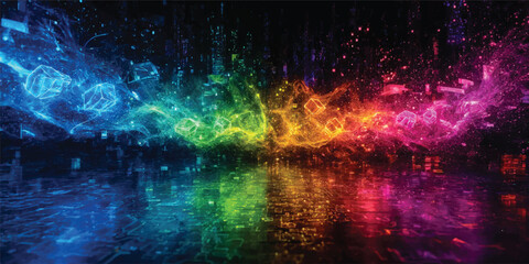 Abstract colorful space background with glowing nebula, stars, and fractal light patterns in a dark fantasy universe design wallpaper © Hena Akter