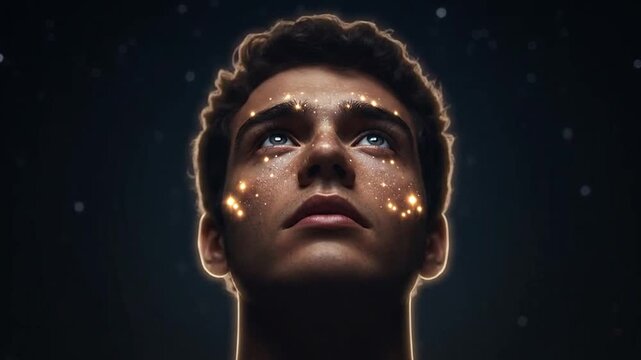 A young man with glowing constellation makeup.