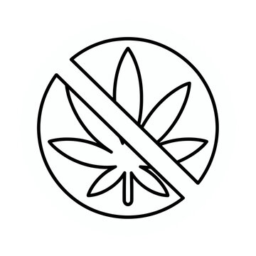 No marijuana leaf vector icon for drug prohibition and illegal substance warning sign