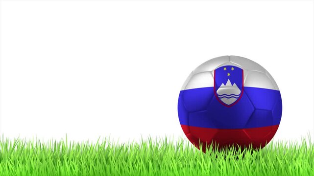 SLOVENIA Flag Soccer Ball Rolling on Green Grass Animation with Copy Space