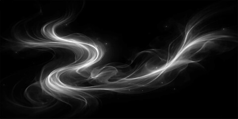 Naklejka premium Ethereal Wisps of Smoke: Delicate, swirling trails of white smoke dance against a stark black background.