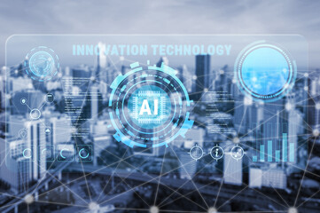 Obraz premium Innovation technology driven by Artificial Intelligence (AI). A concept of future tech development, machine learning, and business process automation. Motif
