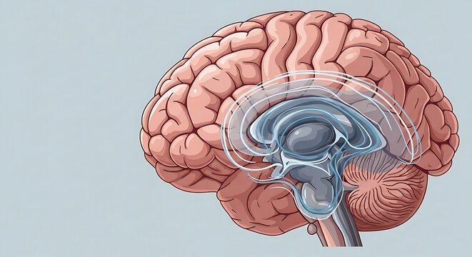 Detailed illustration of human brain anatomy cross section.
