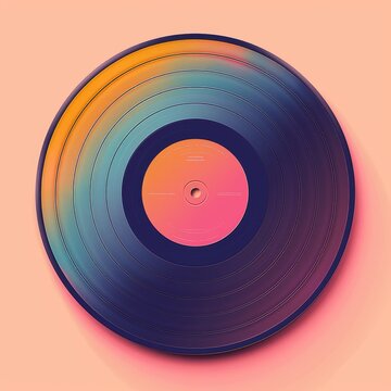 Colorful Vinyl Record with Retro Gradient Design on Soft Pastel Background