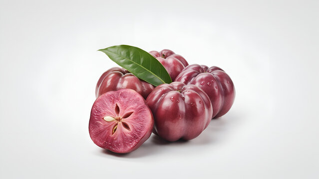 Ripe Star Apples with leaf in studio light for healthy eating and tropical fruit concepts