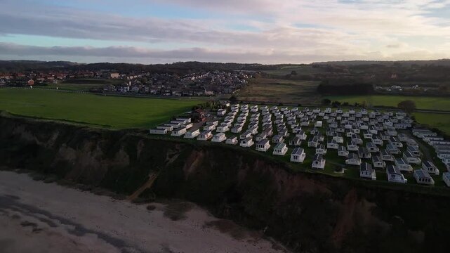 Aerial View of Cliff Top Caravan Park Above East Runton Beach in Norfolk Countryside England