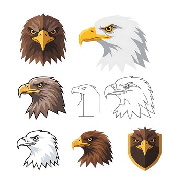 Colorful parrot illustrations set on white background.