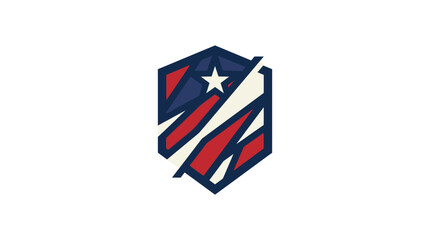 Fototapeta premium Modern shield logo featuring American flag stars and stripes.