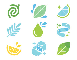 Cool Zesty Icons Featuring Lime Zest Curl Mint Leaf Splash Frosty Wedge Citrus Fresh Ingredients Flat Style Food Elements Design © HYPER
