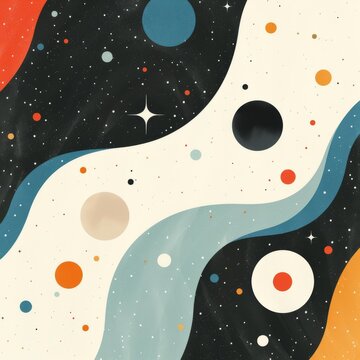 Abstract Cosmic Balance with Planets and Flowing Space Forms