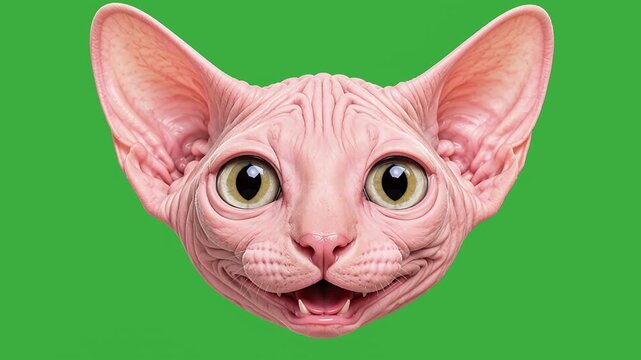 AIBackground animation of cute cat head talking and meowing on green screen background