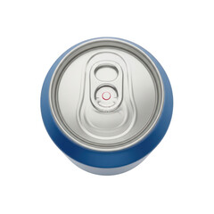 A close-up view of a shiny blue and silver soda can