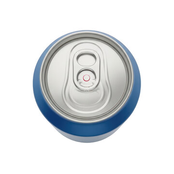 A close-up view of a shiny blue and silver soda can
