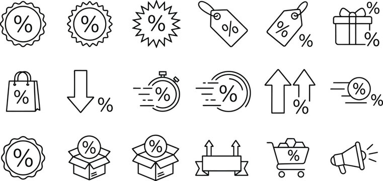 Set of percentage icons and symbols for sales discounts and shopping promotions Vector