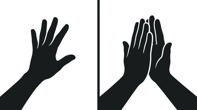 Silhouettes of human hands showing a single open palm and a high five gesture.