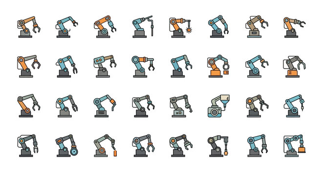 Collection of Industrial Robotic Arms in Various Designs.