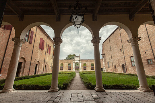Interior garden of Palazzo dei Diamanti in Ferrara in Italy
