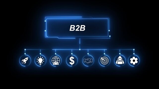 B2 B Business Model Flowchart with Business Icons on Black Background business to business commerce