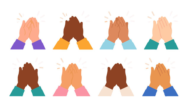 Set of clapping hands in different skin tones vector illustration