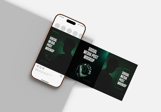 Smartphone with Social Media Post Mockup Carousel Pack