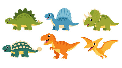 Cute cartoon dinosaur set with six colorful prehistoric animals © Mark
