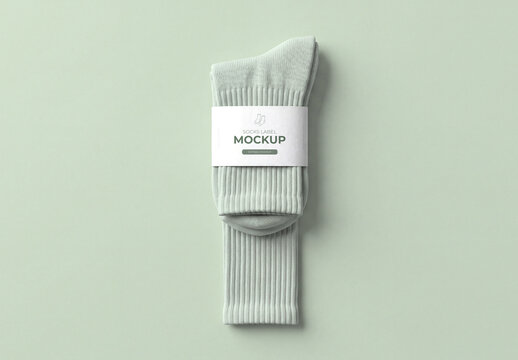 Top View Ribbed Socks Label Mockup